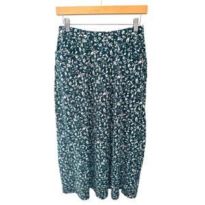 CHRISTOPHER & BANKS | Teal Floral Print Midi Skirt Pockets Soft | Small